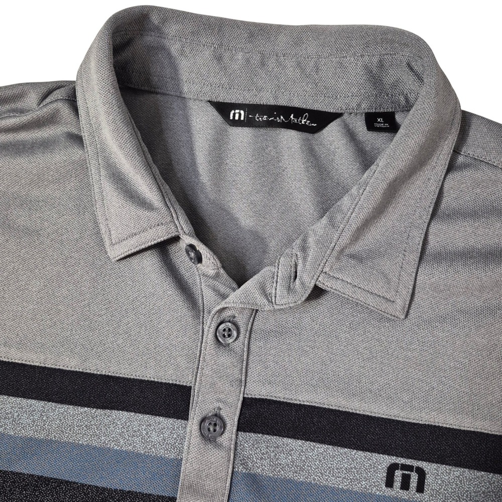 TravisMathew Polo Shirt Mens XL Gray Striped Polyester Blend Golf Activewear